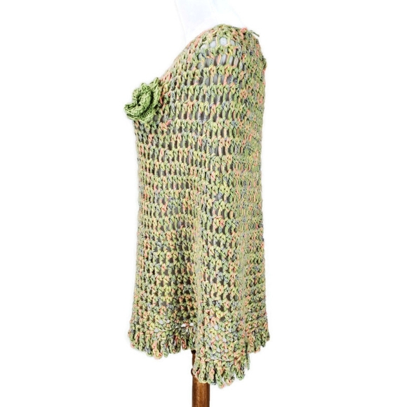 Vintage Hand Knit Open Knit Crochet Granny Poncho Cape Shawl Chunky Boho - Picture 2 of 6